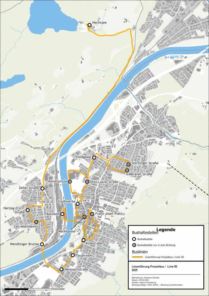 Linienfuehrung Freizeitbus Linie 50 2025 Kufstein mobil
